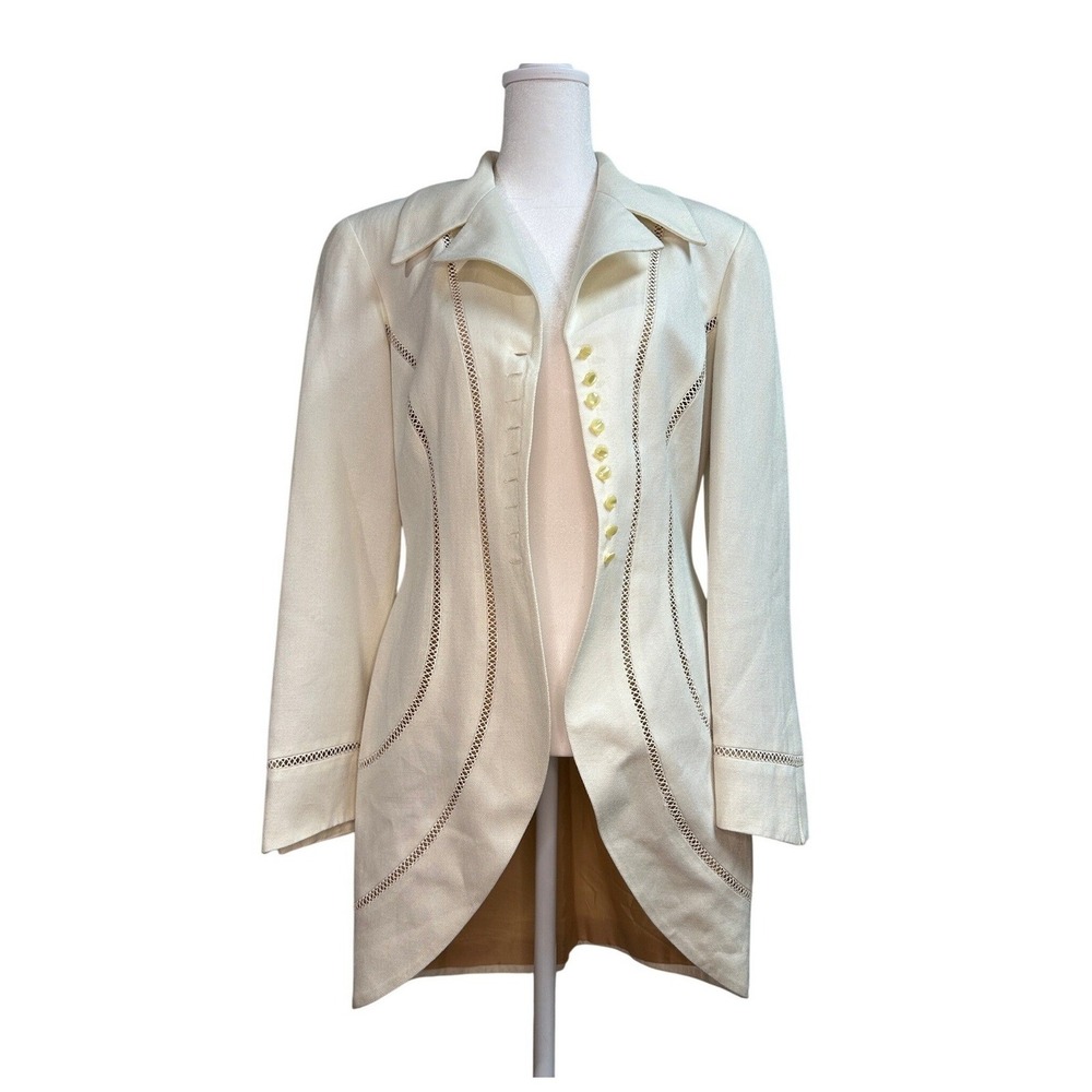 Kathryn Dianos‎ Designer 90s Cream Tailored Blazer Jacket Button Up USA Womens 6